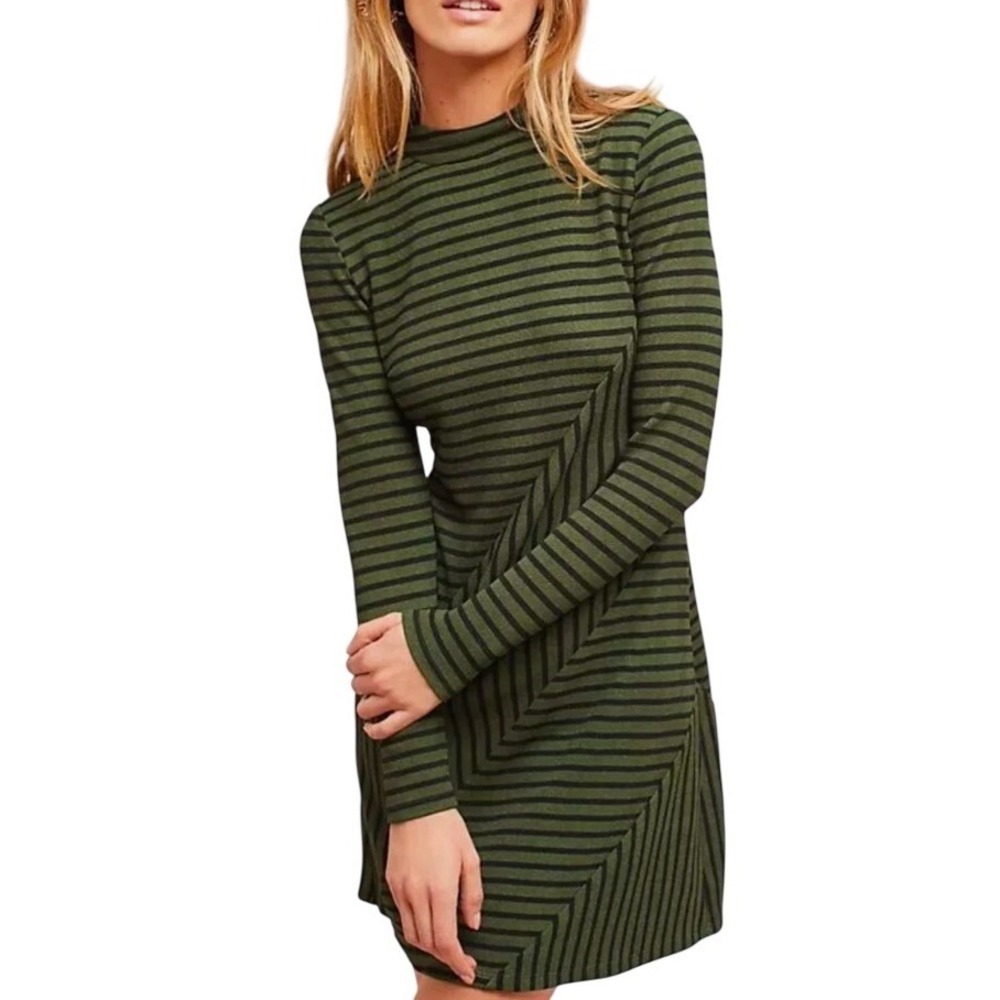 Hutch Anthropologie Green Black Striped Long Sleeve Dress SZ: S